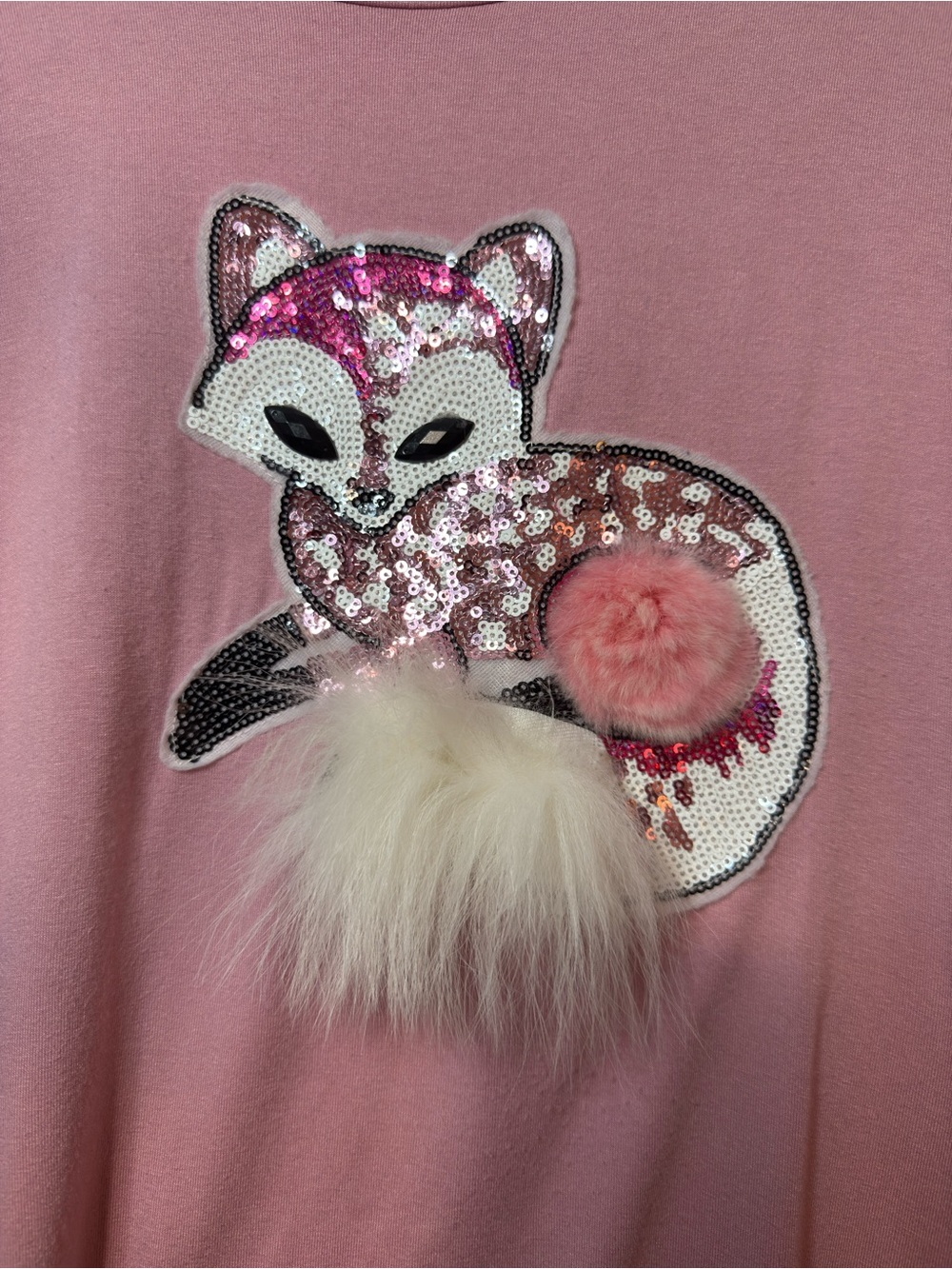 SHUN Bo Pink Short Sleeve Ruffle Fox Sequin Tee - Picture 2 of 6